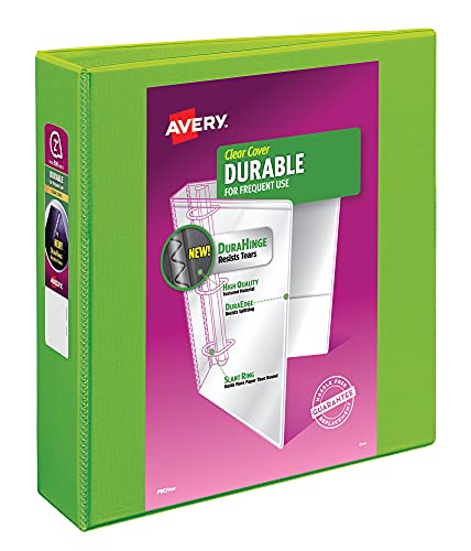 Avery Durable View 3 Ring Binder, 2 Inch Slant Rings, 1 Green Binder (17838) - size: 2"