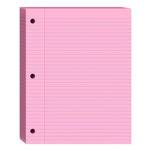 Loose Leaf Paper, 8x10.5 College Ruled, Notebook Paper for 3 Ring Binders, Pink Binder Notebook, 3 Hole Punch Paper, 100 Sheets/pack, 1 Pack - color: Pink, size: 8x10.5 College Ruled