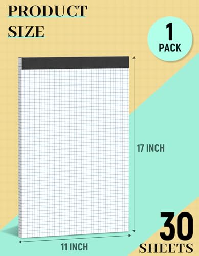 11x17 Graph Paper Pad, 4x4 Quad Ruled, 30 Sheets Large Graphing Paper 11'' x 17'' Engineering Paper, Blueprint Quadrille Grid Paper Blue Lines for Drawings, Drafting, Engineering Drawing, and Planning - style: 1 Pack - 11 x 17 IN - 30 Sheets - White