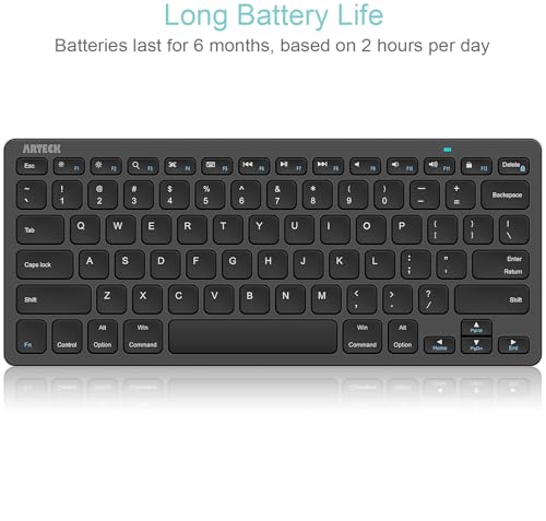 Arteck Ultra-Slim Bluetooth Keyboard Compatible with iPad 10.2-inch/iPad Air/iPad 9.7-inch/iPad Pro/iPad mini, iPhone and Other Bluetooth Enabled Devices Including iOS, Android, Windows, Black