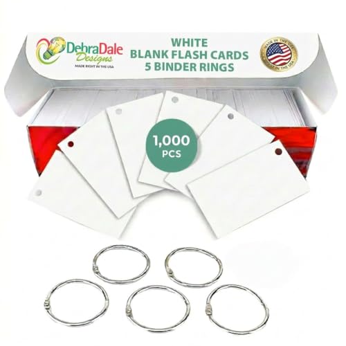 Blank Flash Cards with Rings & Box 1000 White Hole-Punched 2x3.5 USA Made | For active recall, vocabulary, homeschooling, language learning, exam prep, and spaced repetition.