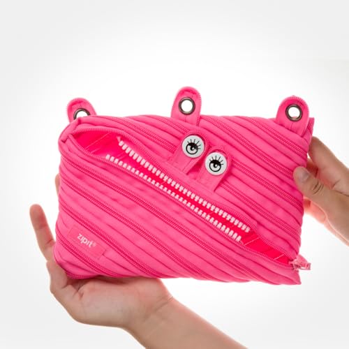 ZIPIT Monster Pencil Case for Girls, Cute 3-Ring Binder Pencil Pouch for Kids and Teens, Stationery Bag for School, Pink - color: Pink