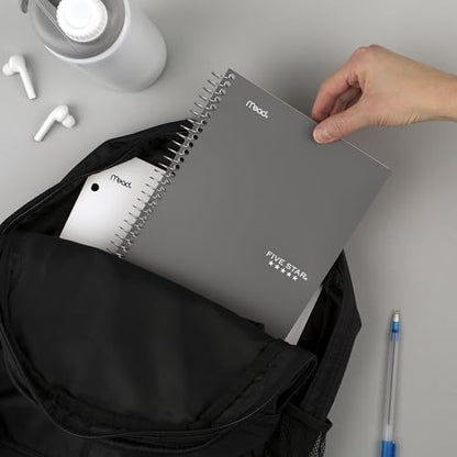 Five Star Spiral Notebook, 2 Subject, College Ruled Paper, 6" x 9-1/2", 80 Sheets, Fights Ink Bleed, Water Resistant Cover, Gray (840029AA3-ECM) - color: Gray, size: Pack of 1