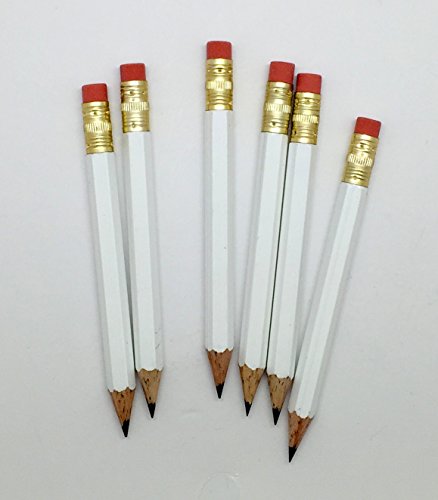 Half Pencils with Eraser - Golf, Pew, Short, Mini, Small, Non Toxic - Hexagonal, Sharpened, #2 Pencil, Color - White, Pkg of 36 Pocket Pencils™