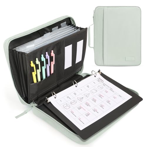 SUNEE Zipper Binder 1 Inch, Removable 3-Ring Binder, 175-Sheet Capacity, 5-Tab Dividers Expanding File Folder, Small Binder Bag Organizer Storage for Student, Sage Green - color: Sage Green