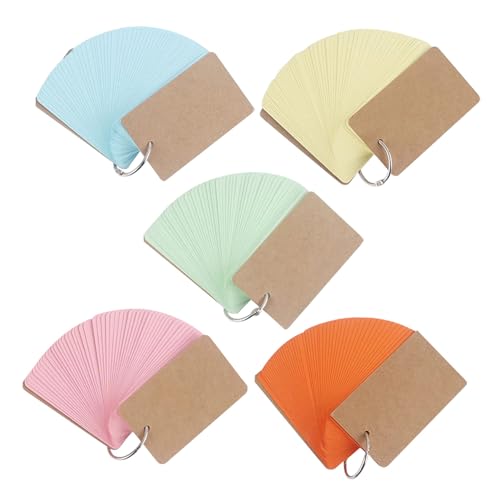 DOITOOL 5Pcs Portable Blank Flashcards with Binder Rings Pre Punched Notecards for Studying Lightweight Memory Cards for Easy Carrying
