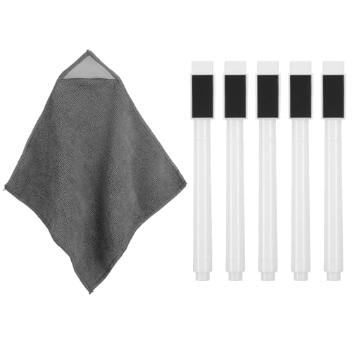 6 Pcs White Dry Erase Markers Fine Tip Markers with Eraser Cap and Cleaning Cloth Dry Erase Pens for School Teachers Office Home Blackboard Supplies
