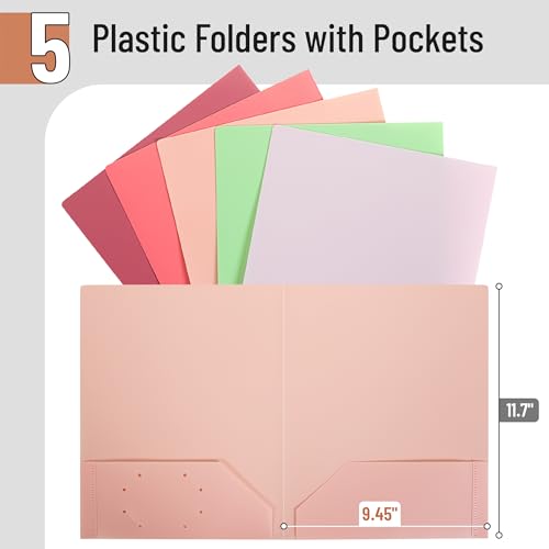 Mr. Pen- Plastic Folders with Pockets, 5 pcs | Aesthetic File Folder with Business Card Slot, 2-Pocket Folder, Back to School, Office, Filing Supplies - color: Rose Garden, size: 5 Pack