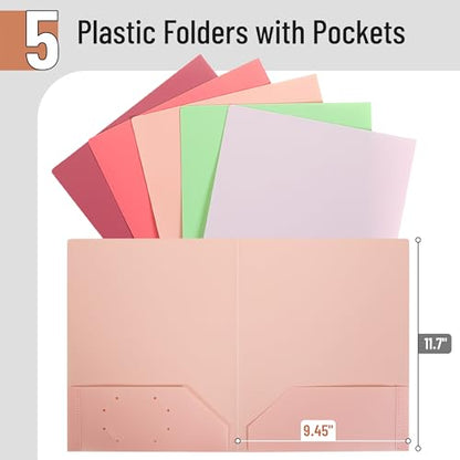 Mr. Pen- Plastic Folders with Pockets, 5 pcs | Aesthetic File Folder with Business Card Slot, 2-Pocket Folder, Back to School, Office, Filing Supplies - color: Rose Garden, size: 5 Pack