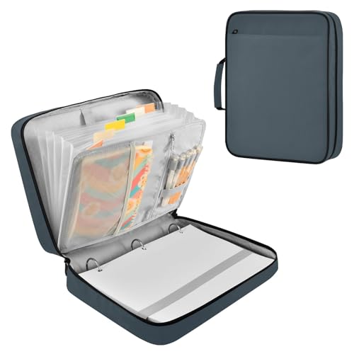 Charcoal Solid Color Zipper Binder Bag with Handle,1.25 Inch 3 Ring O-Ring 500 Sheet Capacity 6 Tab Expanding File Folder Storage Pockets Binder for School Office Organizer Supplies - color: Multicolored-04