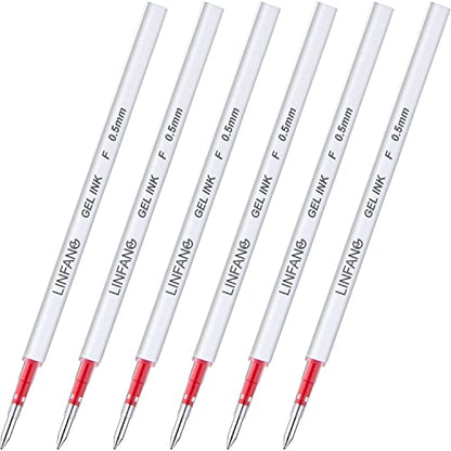 Red Gel Pens Refills, 6 Pack Retractable Gel Ink Pen Refills, Fine Point 0.5mm Tip Smooth Writing Quick Dry Gel Pen Refills for Journaling School Office Supplies (6 Red) - style: 6 Red