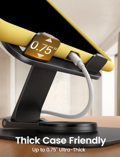 Lamicall Adjustable iPad Stand for Desk, Ultra-Slim Foldable, 360° Rotation | [Foldable Ultra-Slim][ 360°Rotation Base] Heavy-Duty Tablet Holder Stand for 4.7-13" iPad Pro Air Mini E-Reader Kindle Tabs - color: Black