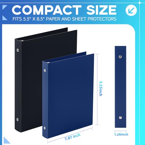 Henoyso 12 Pcs 1 Inch Mini 3 Ring Binders Fits 5.5" x 8.5" Paper, Holds(Capacity 240 Sheets), Plastic Flexible Three Round Rings Small Navy Blue A5 Binders Bulk for School, Office Use, Photo Album - color: Navy Blue, size: 1 Inch