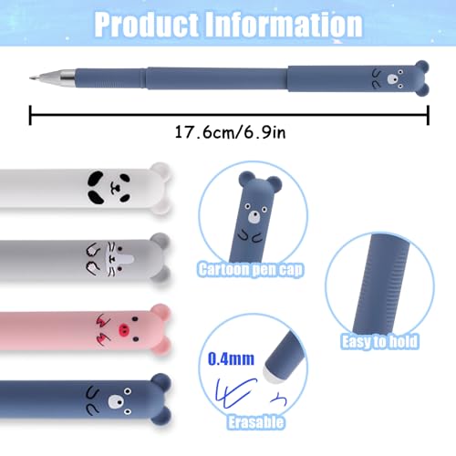 0.5mm Erasable Gel Pens,12 Pack Cute Cartoon Animal Rollerball Gel Ink Pens Refillable Pens for Adult Writing Calligraphy Note Taking (Refill Blue) - color: Refill Blue