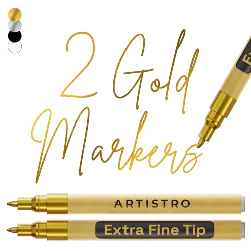 ARTISTRO 2 Gold Acrylic Paint Markers - 0.7mm Extra Fine-Tip Metallic Paint Pens - Perfect for Crafting, Art Projects, & More - color: Gold, style: Extra Fine