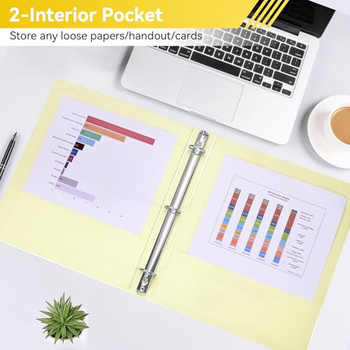 SUIN 1 Inch 3 Ring Binder, Clear 1'' View Presentation Binders with 2 Pockets, Fits 8.5 x 11 Letter Size, Durable Polypropylene, Non-Stick & PVC-Free for School, Office & Home (Brushed Yellow) - color: Brushed Yellow