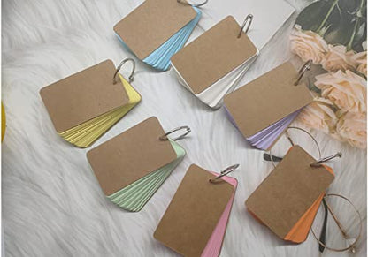350 Pack Blank Index Cards with Binder Rings, Multi-color Flash Note Cards, Study Cards Kraft Paper Cover for Bookmark, Memo Scratch Pads, DIY Greeting Card (7 Color, 3.5 x 2.2 Inch)