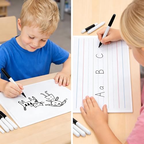 GAMENOTE 6 Pack Magnetic Dry Erase Lap Boards for Kids, 9x12 Double-Sided Lined and Blank Whiteboards with Markers & Erasers, Small Classroom and Homeschool Writing Board