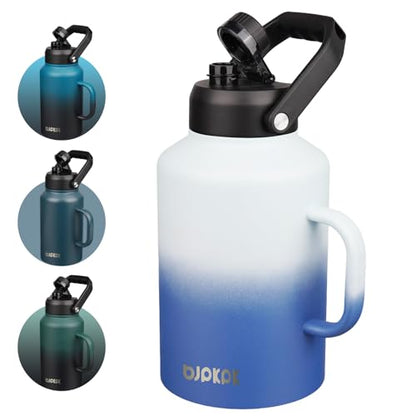 BJPKPK 1 Gallon Water Bottle with Handle, Large Dishwasher Safe 128oz Insulated Water Bottle, BPA Free Water Jug, Wide Mouth Metal Flasks with Anti-slip Bottom, Keep Cold & Hot,Sky - color: Sky, style: 128oz-Side Handle