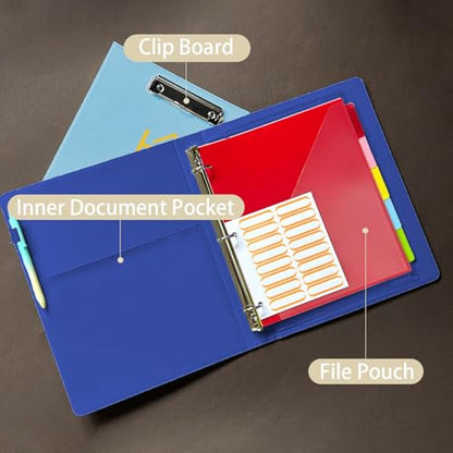 3 Ring Binder 1 Inch, Binders with Clipboard, 5 Dividers with Pockets, and Labels for School and Office (Dark Blue, Letter Size) - color: Dark Blue