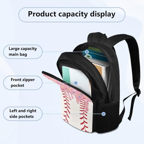 Pink Ice Cream Drip Backpack 4 Piece Baseball Backpack for School Insulated Thermal Lunch Bag Lovely Pencil Pouch Water Bottle Holder Kindergarten Cute Daily Gifts - color: Pink
