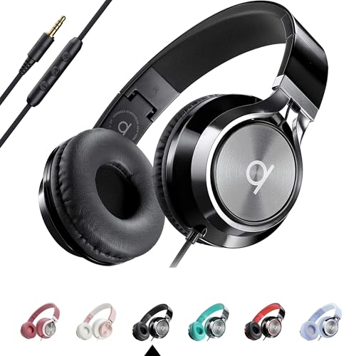 ARTIX CL750 Wired Headphones with Mic — Noise Isolating On-Ear Headphones for Computer and Laptop Wired, Plug in Corded Headphone with Wire (Foldable, Aux Jack 3.5mm) - color: Black, style: Aux 3.5 mm
