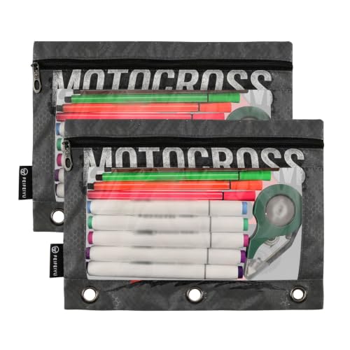 Gredecor 3 Ring Binder Pencil Pouch, Motocross Arrows Zippered Pen Case Pouches with Clear Window, 2 Pack Stylish Office & School Supplie - color: Motocross Arrows
