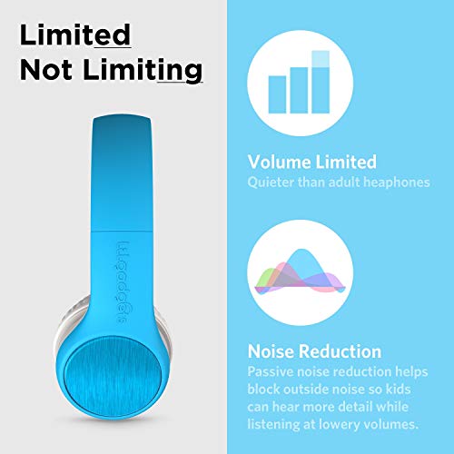 LilGadgets Connect+ Style On-Ear Kids Headphones with Microphone - SharePort Technology, SoftTouch Padding, Detachable Cable, Volume Limiting, Durable & Adjustable - Blue - color: Blue