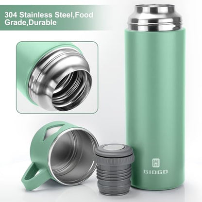Stainless Steel Thermo 700ml/23.7oz Vacuum Insulated Bottle with Cup for Coffee Hot drink and Cold drink water flask.(Green,Single) - color: Green (Single), size: 23.7 Ounces