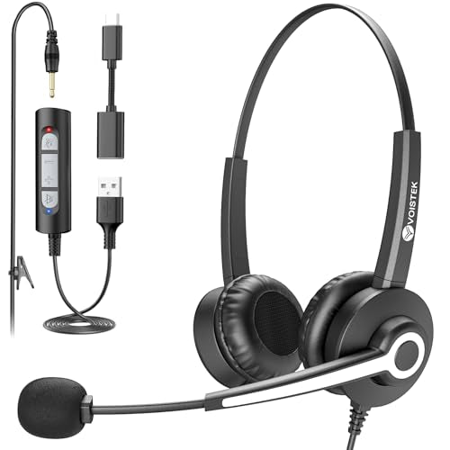 Voistek USB Headset with Microphone for PC, Computer Headset with Noise Cancelling Mic, Mute & Volume Control, Wired Headset for Work, Zoom, Teams, Online Meetings, Home Office - color: Black