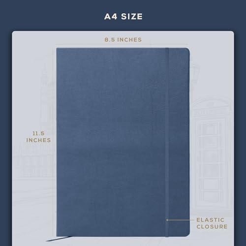 Beechmore Books Blank Sheet Music Notebook – A4 8.5"x11.5" for Songwriters, Musicians & Composers, 156 Thick 120gsm Pages, 10-Staff Perforated Sheets, Vegan Leather Hardcover, Elastic Closure, Gift Box - color: Symphony Blue
