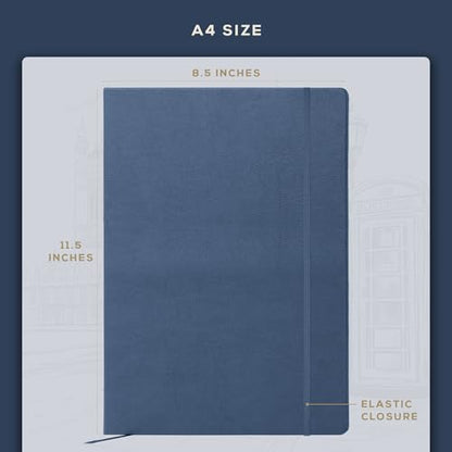 Beechmore Books Blank Sheet Music Notebook – A4 8.5"x11.5" for Songwriters, Musicians & Composers, 156 Thick 120gsm Pages, 10-Staff Perforated Sheets, Vegan Leather Hardcover, Elastic Closure, Gift Box - color: Symphony Blue