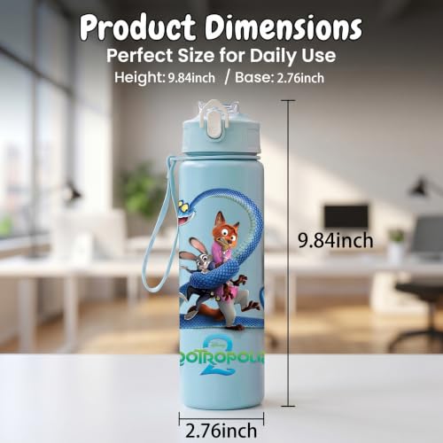 Cartoon Huntrix Water Bottle for Girls, 25oz Leak Proof with Straw Lid, Gifts for Girls (Zootopia) - color: Zootopia