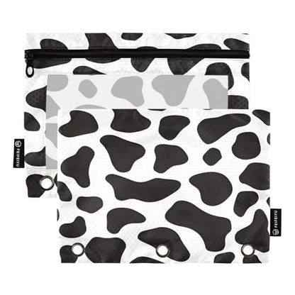 SUABO Black and White Cow Print Pencil Pouch for 3 Ring Binder, 2 PCS Binder Pencil Pouch with Zipper, Clear Window Zipper Pencil Case Pencil Bags for School Office Supplies - color: Cow