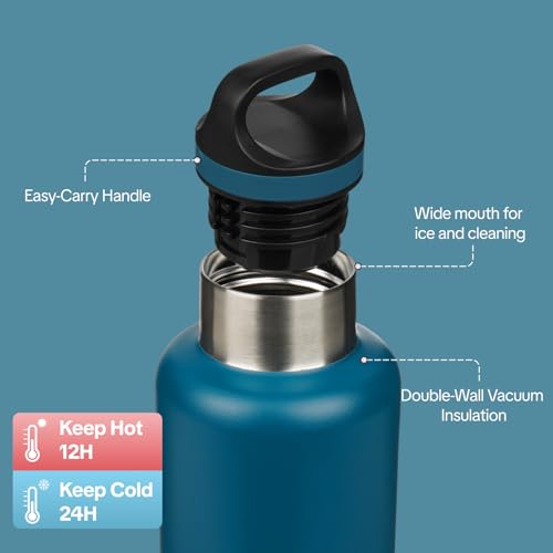 BJPKPK Insulated Water Bottle 32OZ Stainless Steel Water Bottle with Handle Double Walls Vacuum Insulated BPA Free Flask, Indigo Black - color: Indigo Black, size: 32 Ounces