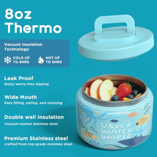 JXXM Bento Lunch Box for Kids with 8oz Soup Thermo,Leak-Proof Lunch Containers with 5 Compartment,Thermo Food Jar Food Containers for School (Blue-Octopus) - color: Blue Octopus