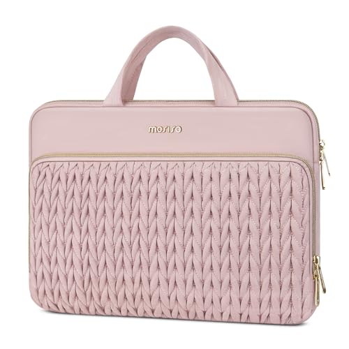 MOSISO Laptop Case 16 inch, 15-15.6 inch Laptop Sleeve Compatible with MacBook Pro 16 M5 M4 M3 M2 M1, HP Dell Acer Lenovo ASUS Notebook, Wheat Ear Quilted Carrying Bag with Handle&Pocket, Pink - color: Pink, size: 16 inch