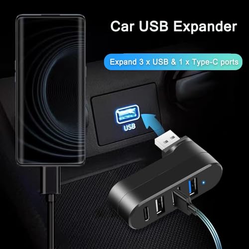 4-Port USB 3.0 Hub [90°/180° Rotatable],USB Splitter with 1 USB 3.0 Port,2 USB 2.0 Ports,and 1 USB C Data Port, USB Extender Compatible with Laptops,Cars,Surface go,MacBook Air/Pro,and Other Devices