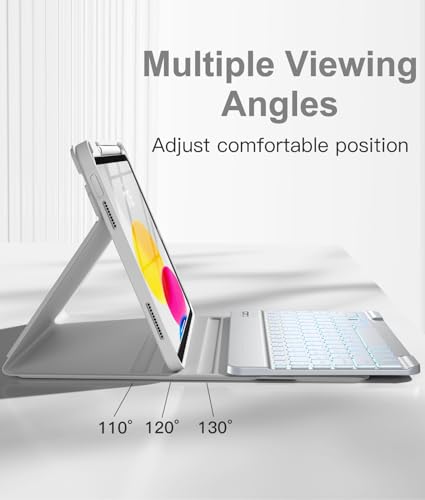 Hamile Keyboard Case for iPad 11th 10th Generation - 7 Colors Backlit Wireless Detachable Folio Keyboard Cover with Pencil Holder for iPad 11-inch A16 2025 10th Gen 10.9 Inch 2022 (Gray) - color: Gray