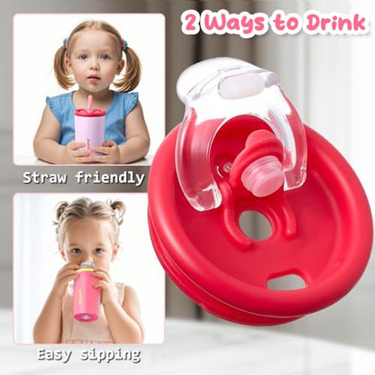 Gencywe Kids Stainless Steel Cups with Straws and lids | 12 oz Spill-Proof Sippy Smoothie Tumbler Set, Small Kids Snack & Drink Water Cups, BPA-Free, Dishwasher Safe, with Box (Age: 3+ years old & up) - color: Pink