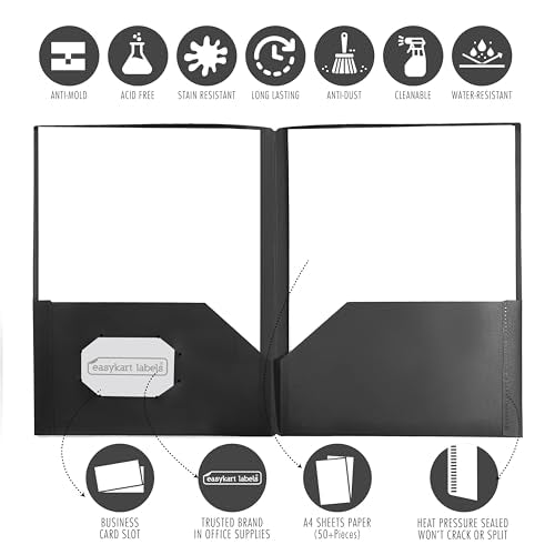 Easykart Plastic Folders with Pockets - (Black, 12 Pack), 2 Pocket Poly Folders for School, Home or Office, Durable Heavy Duty File Folders - size: 12 PCs