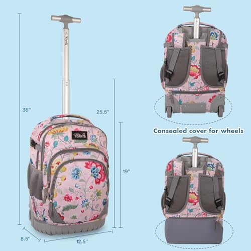 Tilami Rolling Backpack for Kids 18 inch Boys and Girls Laptop Backpack,Pink Stripes - color: Pink Stripes