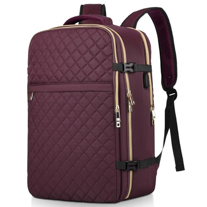 MOMUVO Large Travel Backpack Women, Flight Approved Carry On Backpack, Water Resistant Anti-Theft Large Casual Daypack Fit 17 Inch Laptop with USB Charging Port - color: Dark Purple, size: 17.3 inch