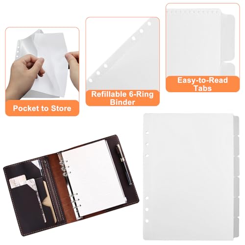 2 Pack A5 Pocket Dividers for 6 Ring Binder with 6 Tabs, Clear Side Open Organizer Sleeves for Cash, Cards, Photos - size: A5