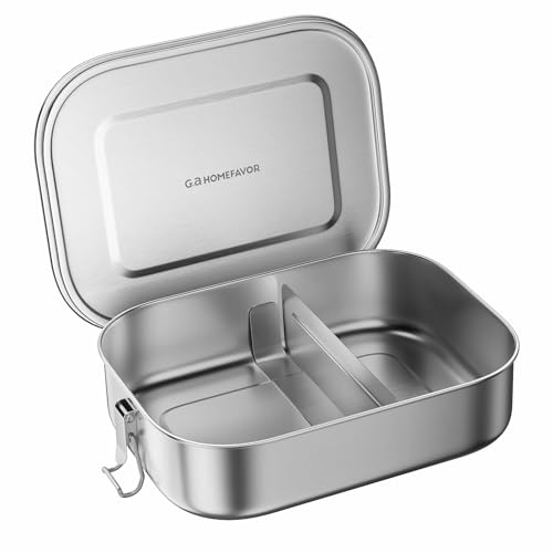 G.a HOMEFAVOR Stainless Steel Bento Lunch Box, 2-Compartment, 1200 ml/40 oz | Leak-Proof, Dishwasher Safe, BPA-Free, with Lock Clips, Large Capacity, Meal Prep, for Adults - size: 1200 ml - with Compartments