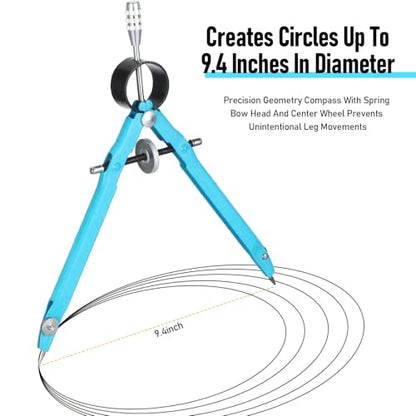 EBOOT Student Geometry Math Set, Metal Drawing Compass and 6 Inch Clear Swing Arm Protractors 180 Degree Math Protractor(Blue and Blue) - color: Blue and Blue