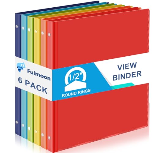Fulmoon 6 Pack Plastic 3 Ring Binder Assorted Colors Economy Flexible Round Ring Presentation Binders with Pocket for Office School Meeting(0.5 Inch,Rainbow Colors) - color: Bright, size: 0.5 Inch