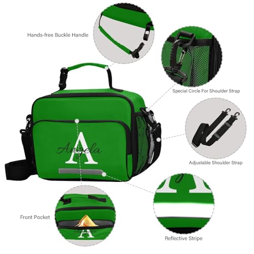 Custom Student Lunch Bag for Boys Girls Green Solid Color Personalized Name Lunch Box Insulated Cooler Bag for School Picnic Office - color: Multi25