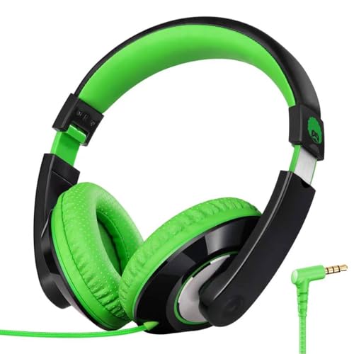 rockpapa Comfort Kids Headphones for School, Lightweight Foldable Portable Childs Boys Girls Teens Headphones Wired 3.5mm with 4.9ft Cord for Travel Airplane Tablet Phone Pad Laptop Black/Green - color: Green