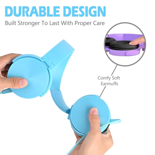 2 Pack Kids Headphones for School Classroom, Wired Computer Online Learning Headset for K-12 Students, Durable Soft Swivel On Ear Pads Earphones for Laptop PC Meetings Calls (Light blue+Purple) - size: Blue+Purple
